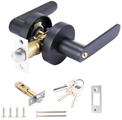 Qrity Cerradura de Manija de Puerta, Manija de Puerta con Llaves, Tamaño de Cierre 60/70 mm, para Dormitorio, Paso y Baño, Negro