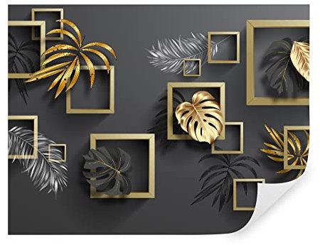 Tapeko Papier Peint 3D Panoramique 310x210 cm style 3D Formes géométriques Feuilles de Palmier d'or Papier Peint intissé pour Chambre Salon Personnalisé Décoration Murale u77858
