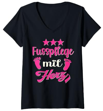 Damen Fusspflege mit Herz Fuss Füsse Fusspflegerin T-Shirt mit V-Ausschnitt