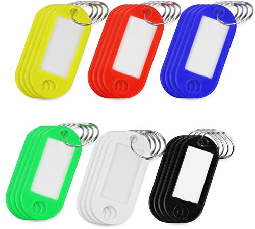 24 Porte Clef Etiquette, Porte-Clés en Plastique 6 Couleurs, Porte clés couleur étiquette Inscriptibles pour clés de maison, étiquettes à bagages, de Nom D'animal de Compagnie Étiquettes