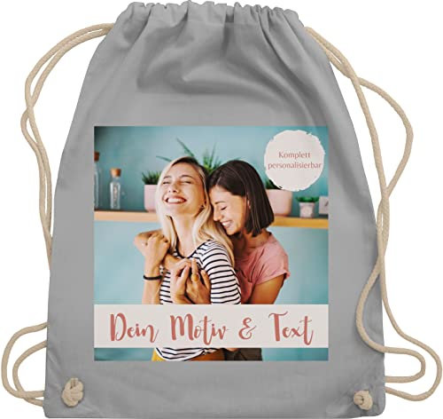 Turnbeutel Rucksack - eigenem - Eigenes Foto I Eigenes Bild - Unisize - Hellgrau - tasche kita wechselkleidung beutel selbst drucken photo stoffbeutel mädchen sportbeutel bedrucken selber gestalten