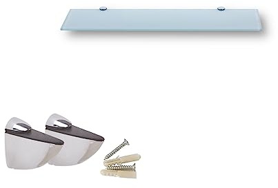 Euro Tische Wandregal aus Glas, 40 x 17,8 cm, Duschregal aus schwarzem Glas mit 6 mm dickem Sicherheitsglas und Metallhalterungen (weiß)