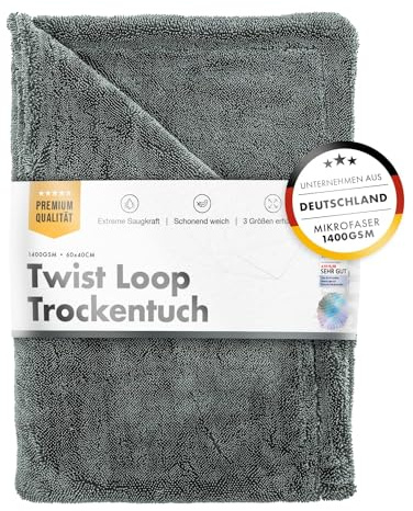 Chemicalworkz® Shark Towel Trockentuch 1400 GSM grau 60x40cm - saugstarkes Fast Dry Microfasertuch extra groß Autopflege | Fusselfrei, Streifen- & schlierenfreies Trocknen | Auto, Motorrad & Dusche