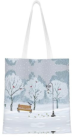 Billard Damen Große Größe Leinwand Umhängetasche Crossbody Handtasche Casual Tote, Vögel im Park an einem verschneiten Tag, Einheitsgröße