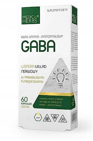 Medica Herbs - GABA - Schutz vor Stress - natürliche Entspannung - Gedächtnis und Konzentration - Nervensystem - 1 Kapsel einmal pro Tag - 60 Kapseln - Nahrungsergänzungsmittel