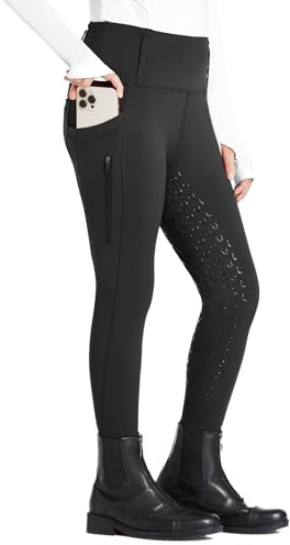 FitsT4 Sports Girls Riding Pants Full Seat High Waist Kids Equestrian Breeches Horse Schooling Tights Zipper Pockets Black Size XL