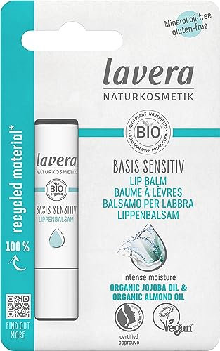 lavera basis sensitiv Lip Balm - for sensitive lips - moisturises & soothes - with organic jojoba oil & organic almond oil - vegan