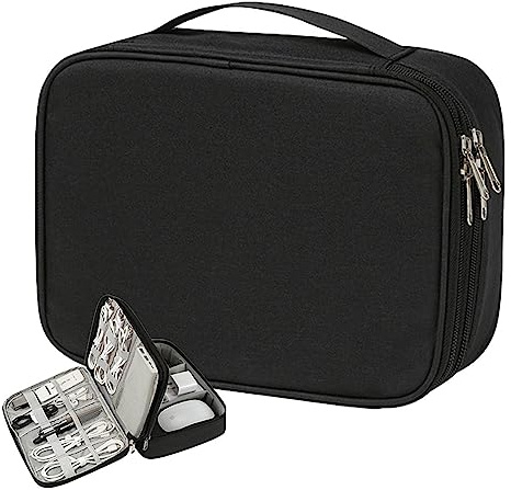 Kabelväskor Organizer, 3-våningsväska för förvaring av elektronik, Travel Essentials kabelförvaringsväska för minikamera, mus, hårddiskar, öronproppar, telefoner, laddare Honhoha