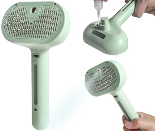 Spray Cat Brush for Shedding - Water Brush for Cats and Dogs with Steam - Pet Hair Removal Comb with Water Tank and Release Button-Pet Spray Hair Comb (Sky Blue)