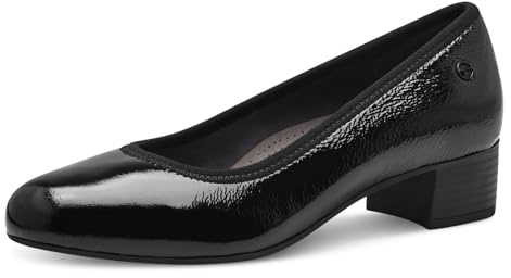 Tamaris Comfort Damen Pumps aus Leder Kleiner Absatz, Schwarz (Black Patent), 40 EU
