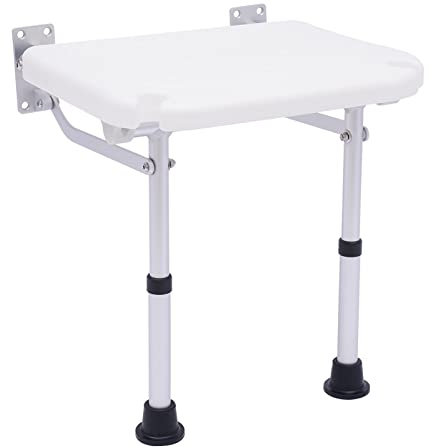Duschsitz Klappbar für Wandmontage, Duschhocker Klappbar, Duschhocker Für ältere Menschen, Schwangere, Behinderte Maximale Belastung 100 Kg, Aluminiumbasis Sitzbrett Größe 40 * 32cm
