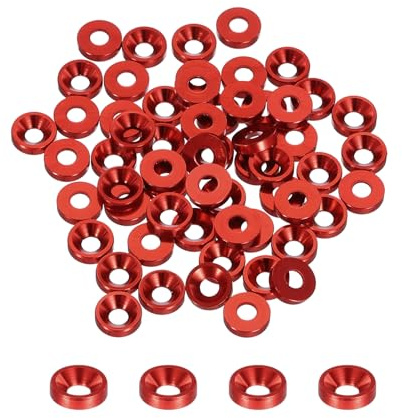 QUARKZMAN Rondelles à Contre-Alésage M3 de 50 Pièces, Alliage d'Aluminium Anodisé de 8 mm, Joints de Tête pour Vis RC/FPV/PC/Pièces d'Accessoires de Drone, Rouge Foncé