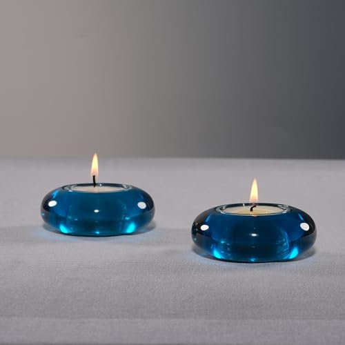 ICNBUYS Juego de 2 portavelas Decorativos Hechos a Mano con guijarros – Decoración del hogar Hecha a Mano para calmar la estética terrosa, Color Azul, diámetro de 7.8 centímetrom Resina