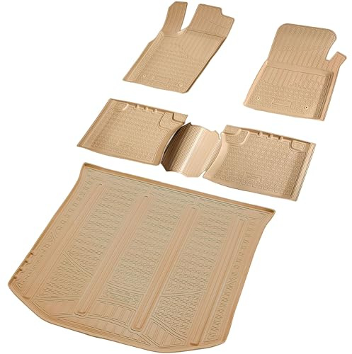 RECAMBO Gummimatten & Kofferraumwanne Set passend für Jeep Grand Cherokee IV | WK2 | BJ ab 2010> - 100% passgenaue Auto Fußmatten und Kofferraummatte aus hochwertigen rutschfesten TPE - Beige