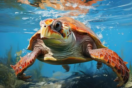 adrium Acryl-Bild 60 x 40 cm: Wunderschöne Meeresschildkrötenbewegung im Wasser, extreme Nahaufnahme. Generative KI (216393285)
