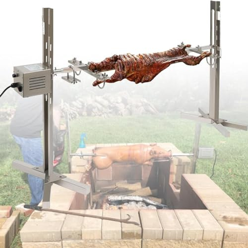 ZYJIX Kit De Broche De Rôtissoire pour Barbecue, Outil De Support De Rôtissoire Automatique avec Moteur électrique, pour Feu De Camp De Fête De Pique-Nique en Plein Air d'agneau De Porc
