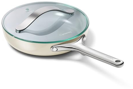 Caraway Nonstick Ceramic Mini Fry Pan With Glass Lid (1.05 qt, 8) - Non Toxic, PTFE & PFOA Free - Oven Safe & Compatible with All Stovetops (Gas, Electric & Induction) - Cream