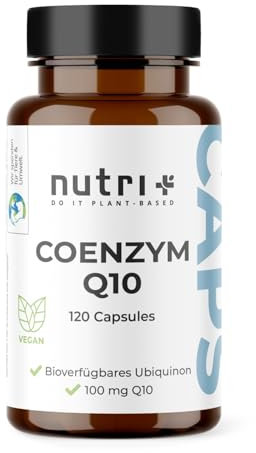 Nutri + Q10 Kapseln hochdosiert - 120 Caps mit 100 mg Coenzym Q 10 pro Kapsel - hochwertiges (vegan) Ubiquinol aus Fermentation ohne unnötige Zusätze