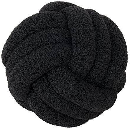 Liemuao Knotenkissen, aus Plüsch, rund, Knotenkissen, Heimdekoration, weich und flauschig, mit Schleife, für Schlafzimmer, Babybett, Haus, handgefertigt (schwarz, 28 cm)