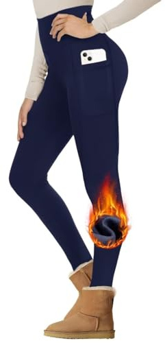 Gayhay Thermo Leggings Damen Gefütterte Winter mit Taschen für Sport Yoga | High Waist Thermohose Warm Fleecehose Blickdicht Thermounterwäsche Strumpfhose Winterkleid