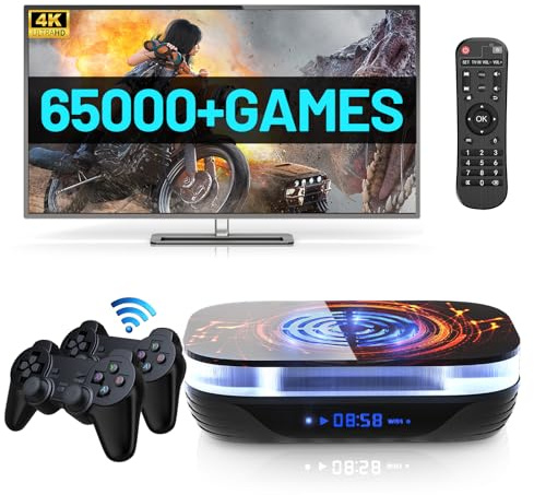 Kinhank Super Console X4 Plus Retro Console di gioco integrata 65000+ giochi, console per videogiochi Plug and Play, Android 11/Emuelec 4.6/Sistema CoreE, chip S905X4, 2.4G/5G, BT 5.0