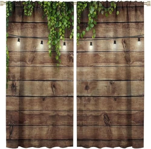 Vorhang Blickdicht 3D Vintage-Holzbrett Muster Ösenschal - 2 Stücke Verdunklungsvorhänge Mit Ösen Kinderzimmer Schlafzimmer Schallschutz Vorhang Verdunkelung Gardinen, 150X166 cm (B + H)-752881845