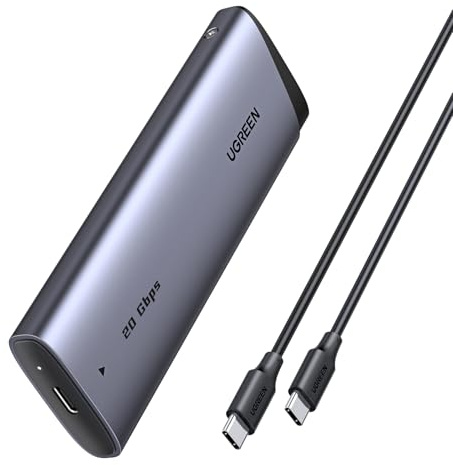 UGREEN 20Gbps M.2 SSD Gehäuse USB C 3.2 Gen 2x2, NVMe und SATA M2 Gehäuse | NVMe und SATA M2 Gehäuse für SSD in 2280/2242/2230/2260, kompatibel mit HP 14pro, iPhone17 Promax, PS5