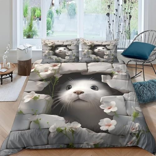 Housse De Couette Castor Animal 155X220 Cm avec 2 X Taies d'oreiller 3D Imprimé Microfibre Literie Parure De Lit Linge De Lit avec Fermeture Éclair pour 1/2 Personnes - Confortable Et Dou-49162015400
