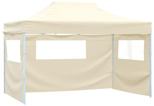 Tent Carport Tonnelle de jardin - Tente pliante pop-up avec 4 panneaux latéraux - 3 x 4,5 m - Blanc crème - Pour festival, camping, terrasse, événements