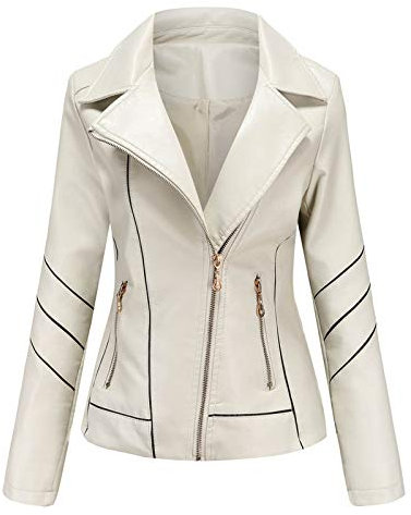 Frauen schlank Stehkragen Reißverschluss Stitching solide Jacke Echt Lammfell Mantel Damen (White, XXXL)