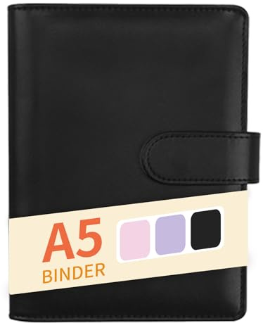 A5 Binder, PU Leder Ringmappe, Nachfüllbarer Budget Organizer, Notizbuch A5 Ringbuch Planer für Arbeit, Reisen und Organisation (Schwarz)