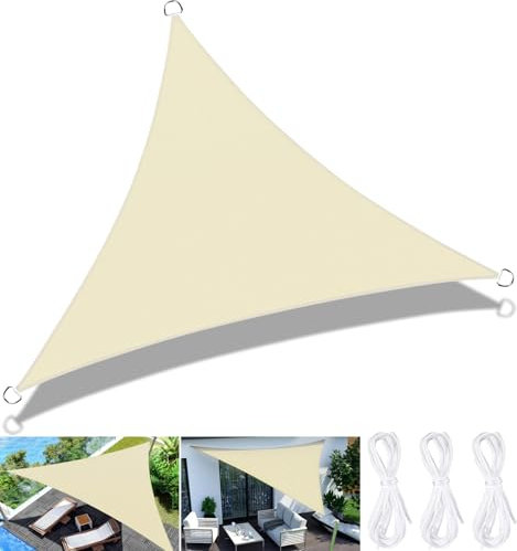 FAMKEEP Tenda a Vela Triangolare 3x3x3m,Impermeabile Vela Ombreggiante,Anti UV e Antipioggia,Tenda a Vela Giardino Tendalino per Balcone Terrazza Campeggio Portare Corda,Color Crema
