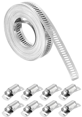 sourcing map Colliers de serrage en acier inoxydable 304, sangle en métal de 4 m + kit de 8 fixations plus solides, colliers de serrage réglables à bande à vis sans fin pour tuyau de refroidisseur