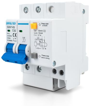 Innfeeltech 1 unidad 32 Amp 230V interruptor automático miniatura MCB bipolar para montaje en carril DIN con protección de corriente de fuga