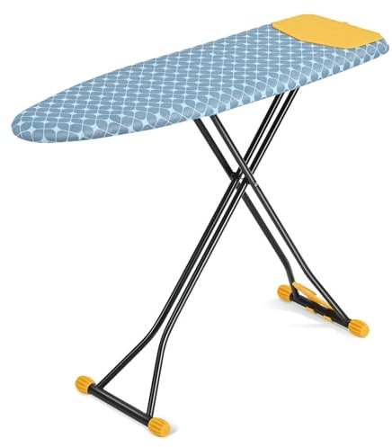 Planche à Repasser avec Repose-Fer en Silicone, compacte et Peu encombrante, Housse Extra épaisse, réglable en Hauteur, Support Mural et Crochet de Placard, 38 x 121 cm, Jaune