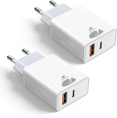 2Pcs Chargeur USB C 20W Chargeur iPhone Rapide 2Ports PD+QC Prise USB C Double Bloc pour iPhone 17 16 15 14 13 12 Pro Max Plus Mini X XS XR, iPad, Samsung Galaxy S25 S24, Prise USBC Adaptateur Secteur