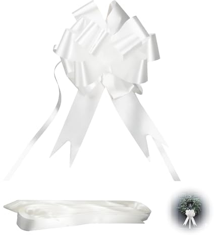 Larebidtex 30 Stück Weiße Geschenkschleifen für Hochzeiten, Geburtstage und Auto-Deko, Zugband Polyband Dekoschleifen, Ideal für Geschenkverpackungen und Festliche Anlässe, 130 cm Länge