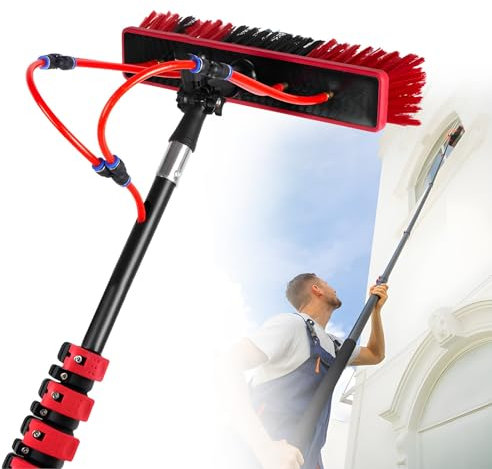 SHEUAO Spazzola per Lavaggio A Alimentata Ad Acqua,Kit Pulizia Pannelli Fotovoltaici,Kit Lavaggio Pannelli Fotovoltaici,con Erogazione d'Acqua Pulizia Finestre E Pannelli Solari,35CMbrush-3.6M