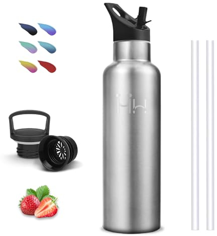 Botella Agua Acero Inoxidable, 750ml Botella Termica, sin BPA, Cantimplora con Pajita, A Prueba de Fugas, Garrafa Termica, Doble Aislamiento, Termo de Agua, para la Oficina, Viajar, Yoga, Escuela