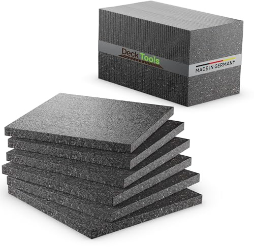 Deck Tools® Terrassenpads - 90 x 60 x 6 mm, 100 Stück | Gummi-Granulat Unterlage für WPC- & Holz-Terrassen - 3/6/8/10/20 mm stark - Bautenschutz für Terrassen-Fliesen & Stelzlager