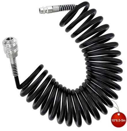 LNSYSNS Tuyau Compresseur D'air max 11 Bar, 6,5 x 10 mm Flexible Compresseur Air avec Connecteur 1/4, 5 m Tuyau Pneumatique, Noir, pour Alimentation en Air Comprimé