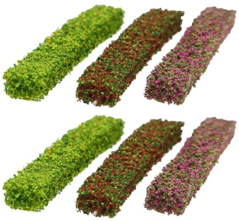 Toyvian 6 Arbustos Miniatura Estáticos para Maquetas Plantas Artificiales de Plástico Verde Flores Rojas Amarillas y Púrpuras Modelo de Bricolaje para Paisajes Ferroviarios y Jardines
