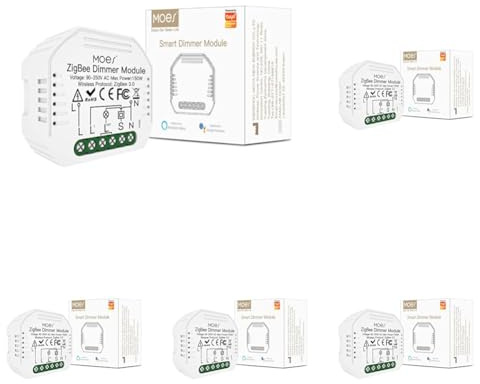 MOES ZigBee Mini Smart Alexa regulador de luz, módulo relé, interruptor inalámbrico LED, compatible con Smart Life Tuya Amazon Alexa Google Home. Funciona solo con Tuya ZigBee Hub (Paquete de 5)