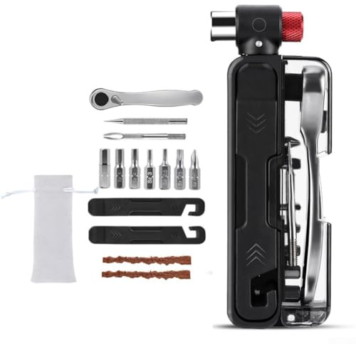 Kit de herramientas de reparación de bicicletas | Juego de herramientas multifuncionales con llave hexagonal de 7 piezas, llave de trinquete, palancas de neumáticos, tiras de goma vulcanizada y bolsa