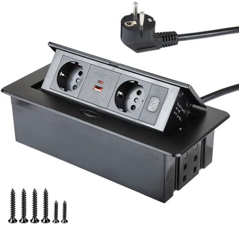 CPROSP Multipresa a Scomparsa da Incasso con 2 Prese e USB (1a+1c) | Colore: Nero