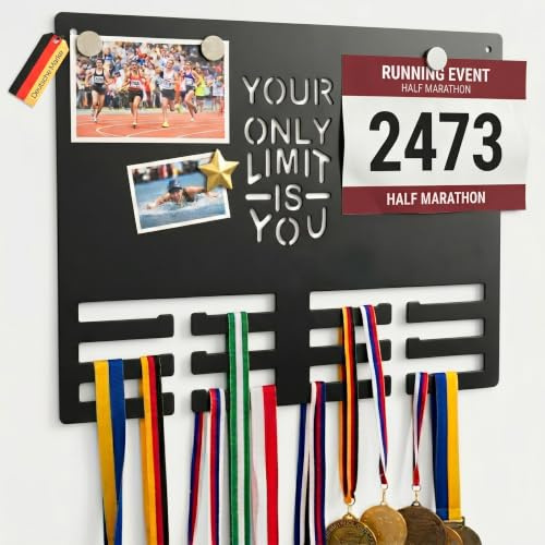 DomuViva Medaillenhalter | magnetisch | 3mm Stahl | pulverbeschichtet | Mattschwarz | zur Medaillen Aufbewahrung | Medaillen Aufhänger zur Wandmontage | Medaillenrahmen | Medal Holder Design