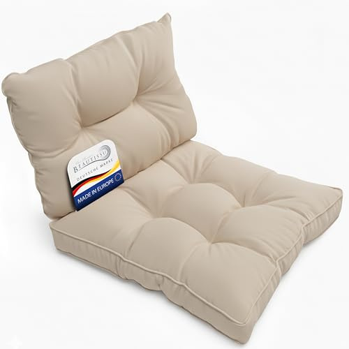 Beautissu Set de 2 Cojines Jardin Exterior Asiento 70x70 cm y Respaldo 70x40 cm – Impermeables y Repelentes a la Suciedad - Acolchado Lounge Sillas Exterior – Natural