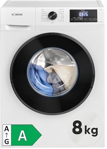 Bomann® Waschmaschine 8kg | max. 1400 U/min | 10 Jahre Motor-Garantie | robuster, leiser & langlebiger Invertermotor | 15 Waschprogramme | LED-Display | Washing Machine mit Dampffunktion | WA 7185.1