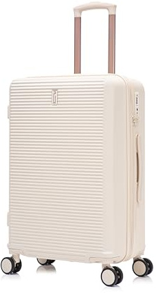 CELIMS - Valise Moyenne Taille Rigide à 4 roulettes Légère Soute 23kg 65cm | Cadenas TSA | Extensible | Bagage Moyenne avec 4 Roues 65cm | Valise Week-End | Beige