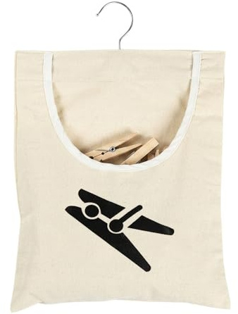Premium Hanging Peg Bag for Washing Line, 32*27cm Large Capacity Clothes Peg Holder with Heavy-Duty Metal Hook, Durable Canvas Laundry Storage Organiser for Outdoor Clothes Underwear (Off-white)